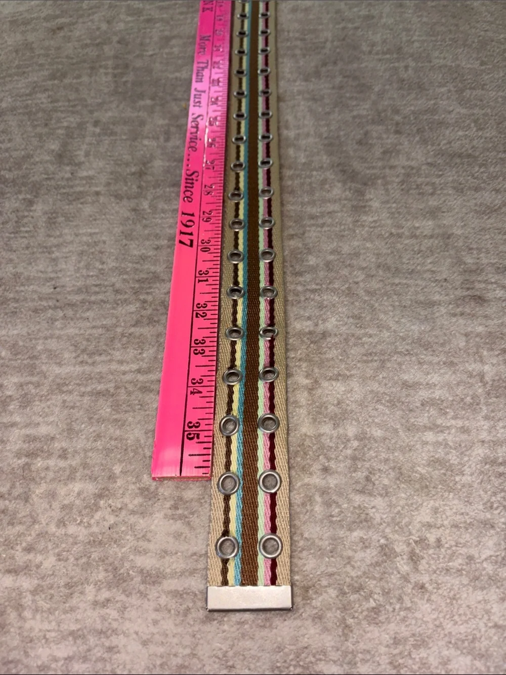 Striped Canvas Men's/ Women’s Belt - Beige with Pink, Brown & Blue Accents Hippi